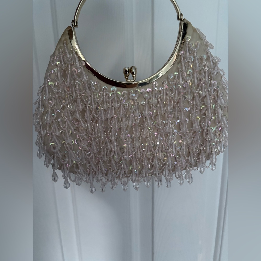 Banana Republic Elegant Pale Pink Beaded Silk Evening Bag - Picture 12 of 16